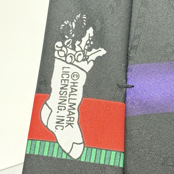 Hallmark Men's Yule Tie Greetings Christmas Neck Tie Black Candy Cane Santa Tree - Picture 7 of 9